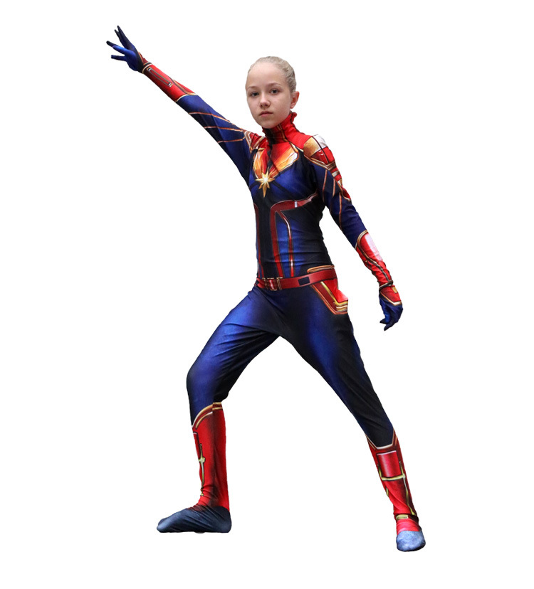 Adult Womens Captain Marvel Cosplay Costume Women Bodysuit Jumpsuit